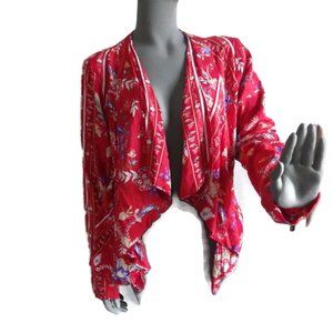 JAASE Jacket/ Top SMALL Australian Artist Print Red Floral Boho NWT
